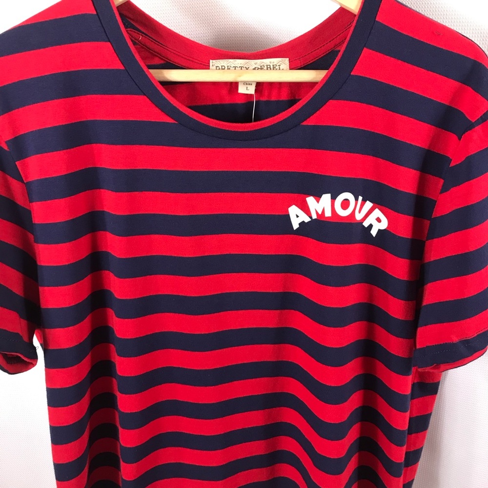 short sleeve striped Tee cropped top navy & red